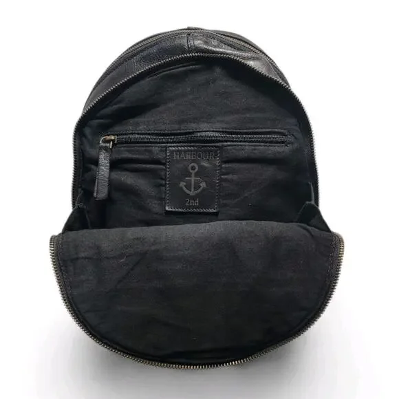Harbour 2nd Black Genuine Leather Large Backpack Convertible Shoulder Bag Purse - Picture 7 of 11